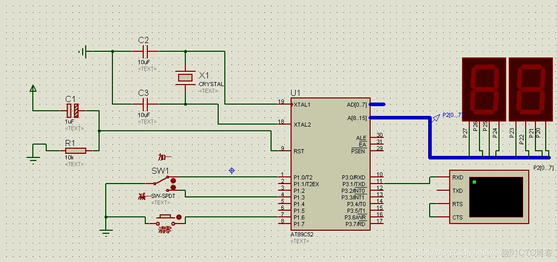 Proteus仿真报错：Bus width not specified for net P2[0...7]_Proteus